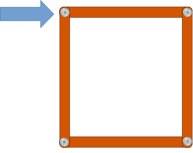 Dibujo de un cuadrado formado por barras articuladas.