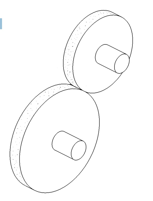 Dibujo de dos ruedas de fricción exteriores en contacto.