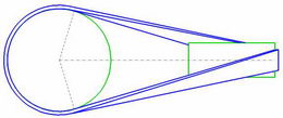 Dibujo simbólico de un sistema polea-correa con transmisión entre ejes cruzados.